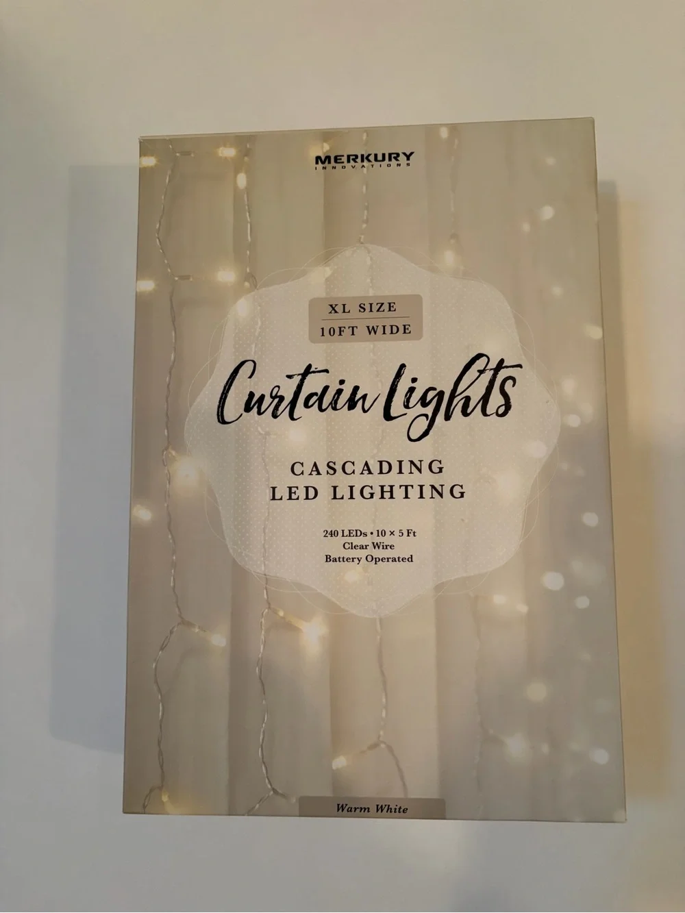 Warm White Curtain Lights - Cascading LED 10 ft wide by 5 feet high New in box